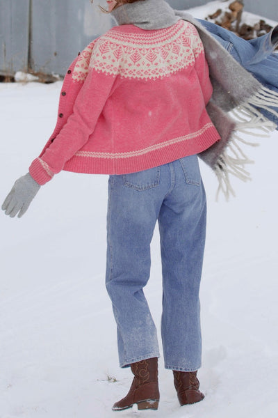 KJP Women's Frosted Berry Fair Isle Holiday Cardigan Sweater
