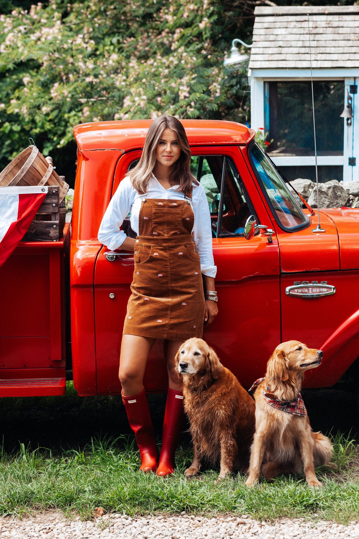 American Flag Embroidered Corduroy Jumper Dress