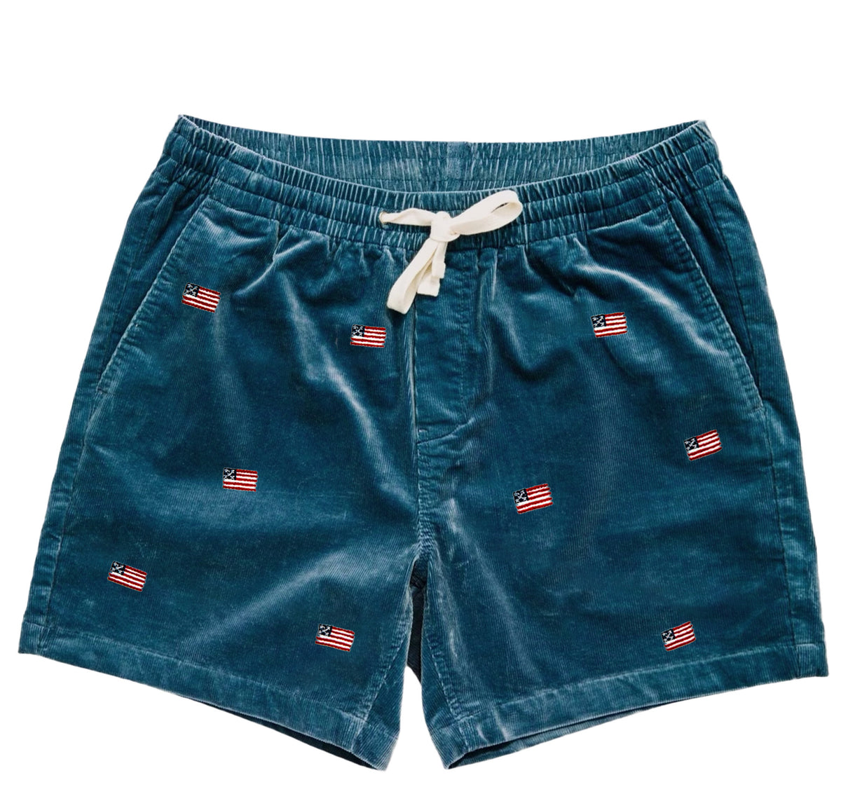 American Flag Corduroy Drawstring Shorts in Blue