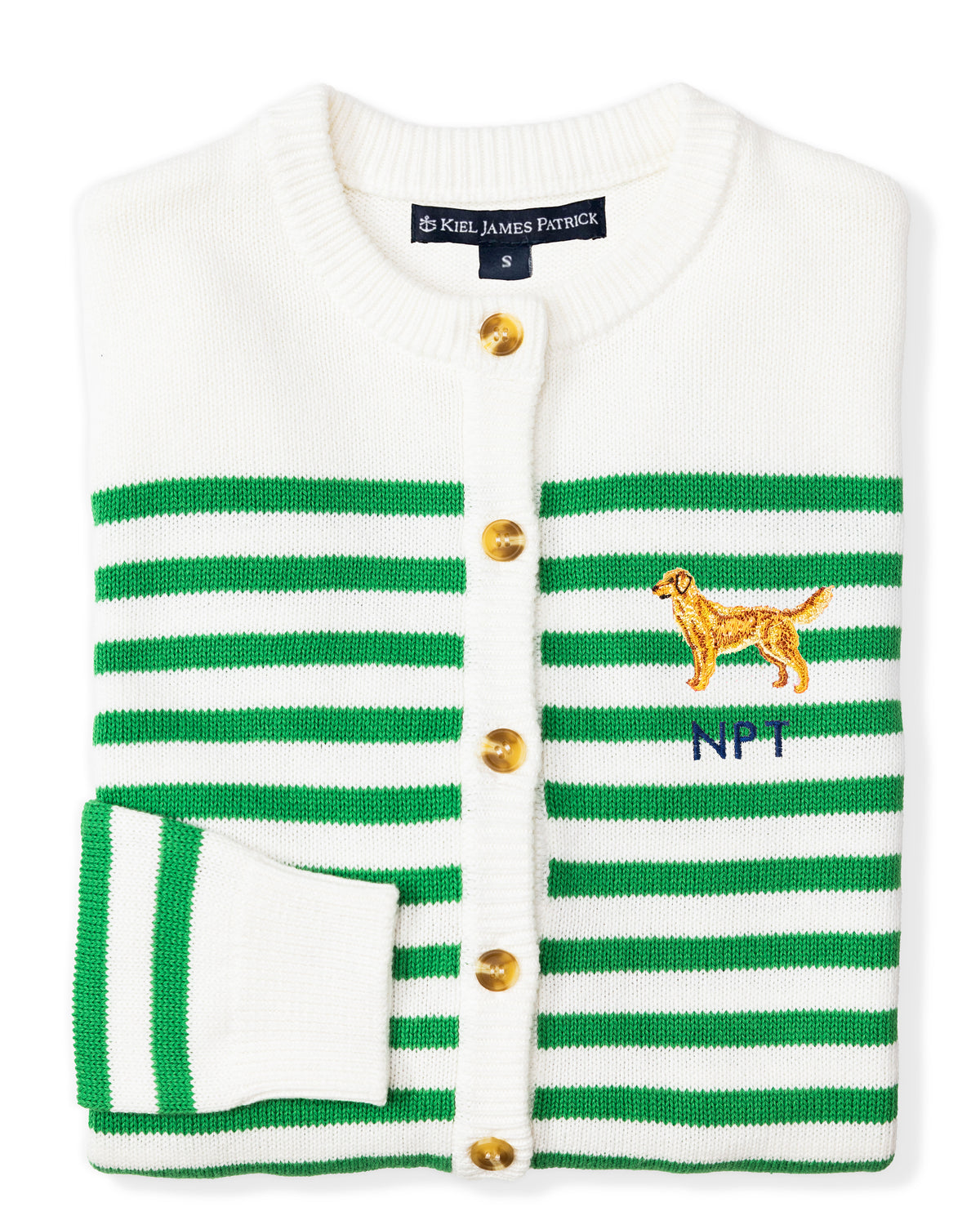 American Retriever Embroidered Monogram Striped Cardigan