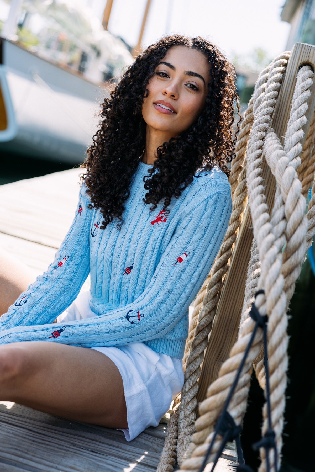 Atlantic Coast Embroidered Cable Knit Sweater