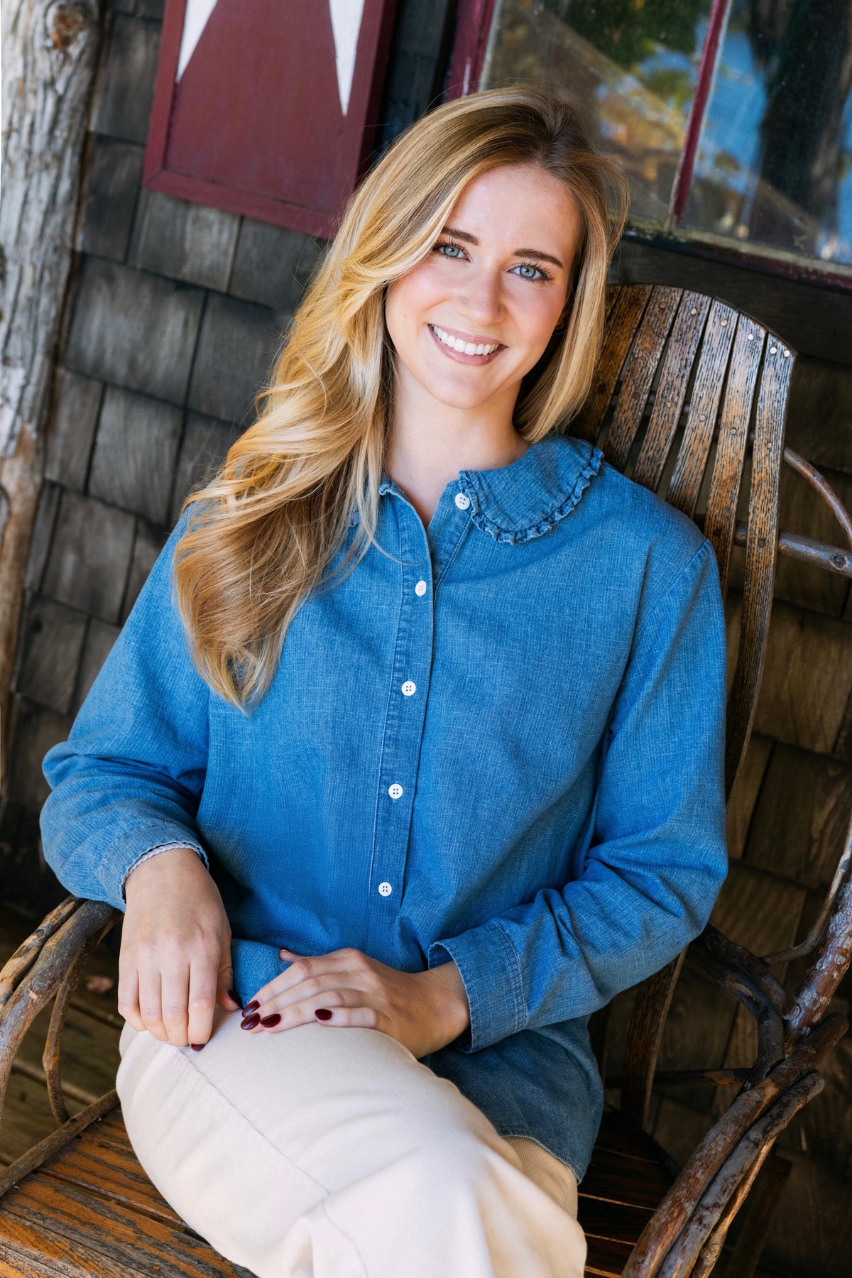 Caroline Chambray Ruffle Collar Shirt
