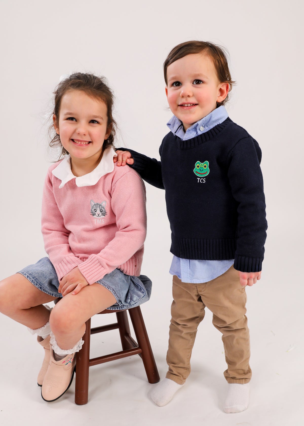 Cat Embroidered Monogram Kids Sweater