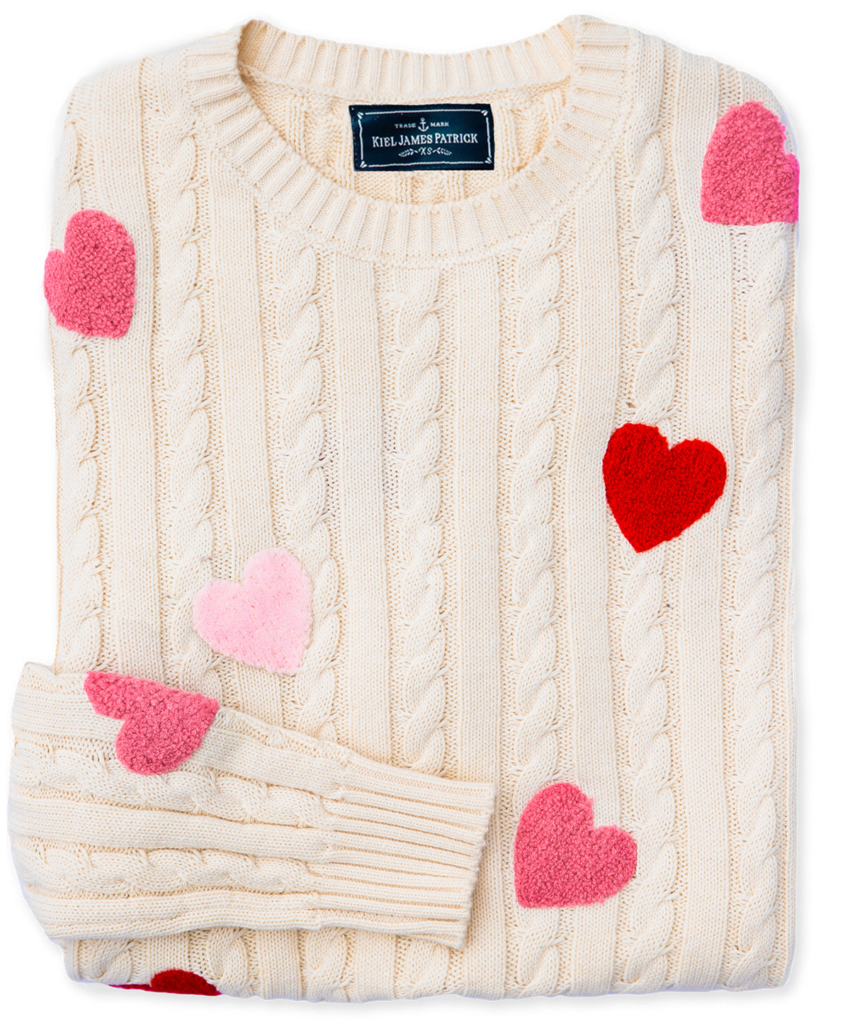 Heart Embroidered Cable Knit Sweater