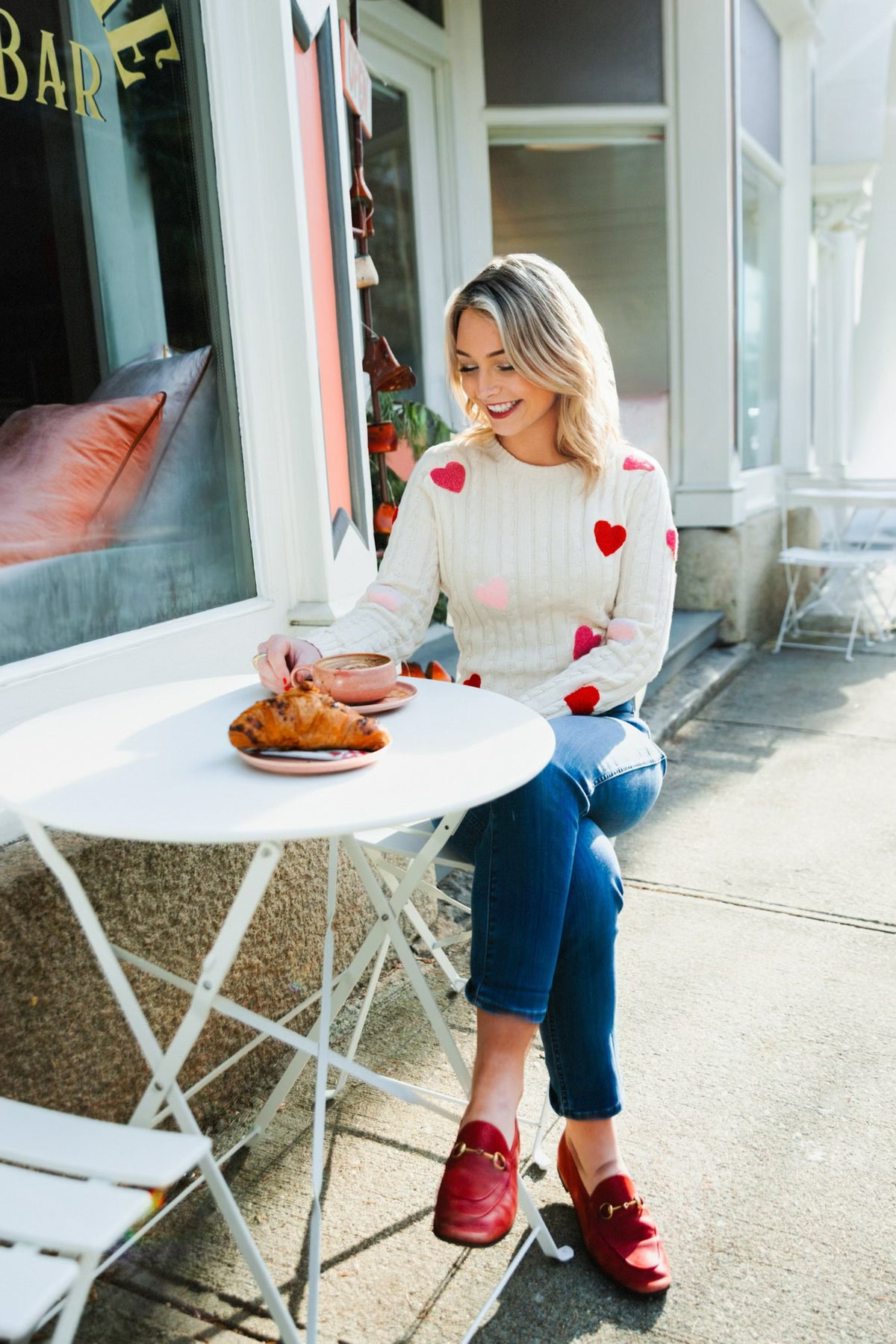 Heart Embroidered Cable Knit Sweater