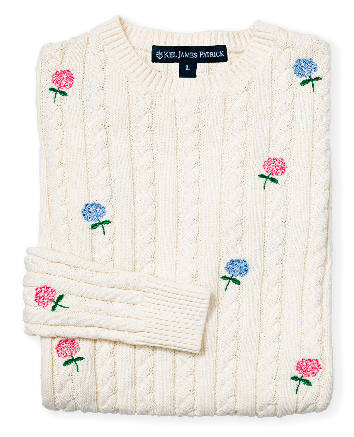 Hydrangea Embroidered Cable Knit Sweater