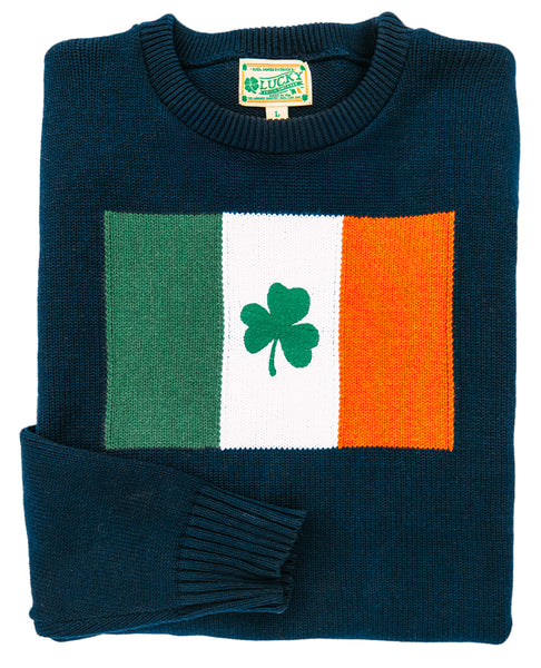 KJP Irish Shamrock Flag Crewneck Intarsia Sweater in Blue – Kiel