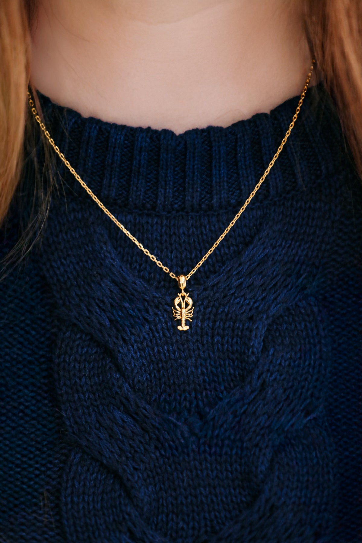 Lobster Charm Necklace in Gold