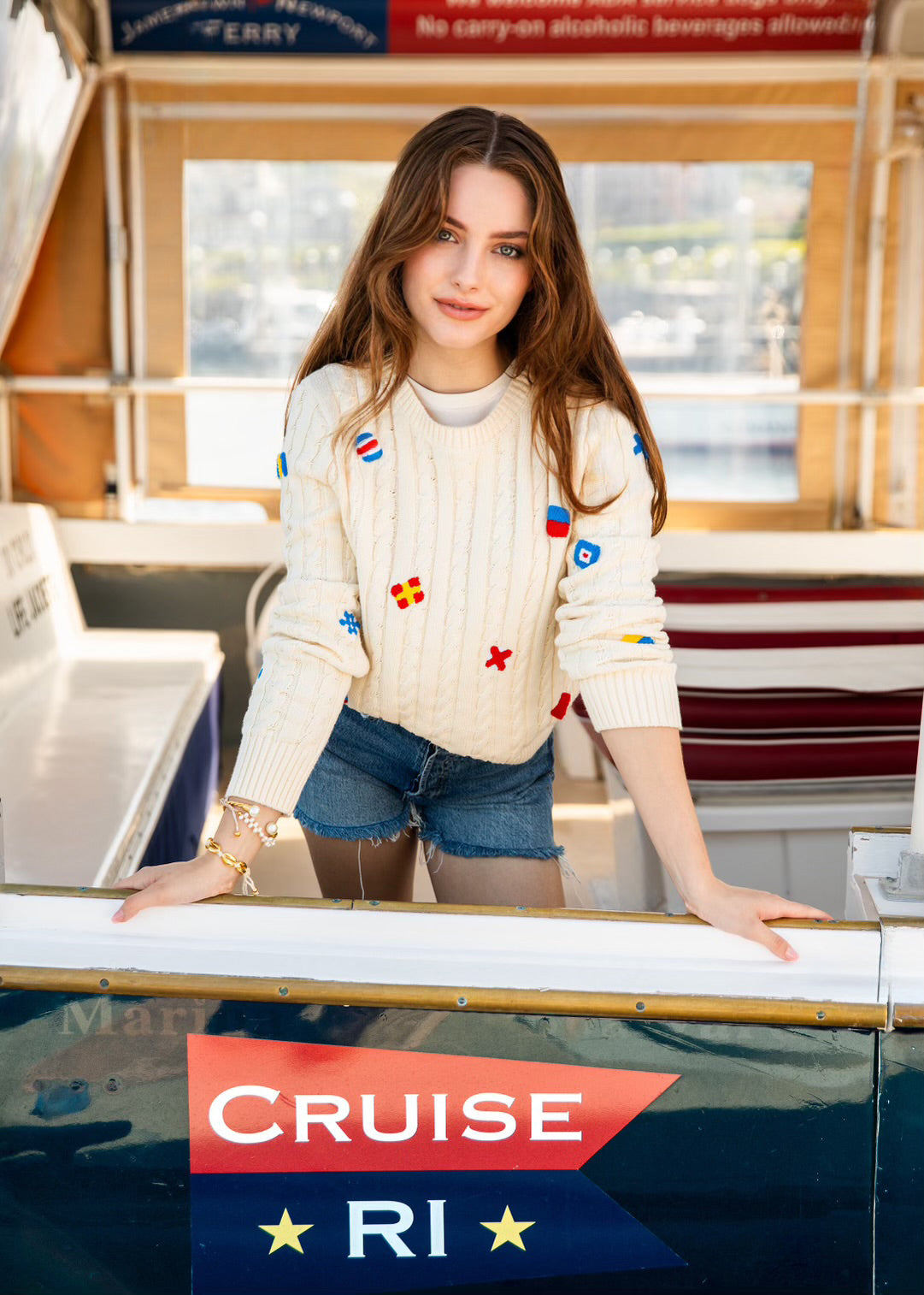 Nautical Flag Cable Knit Sweater