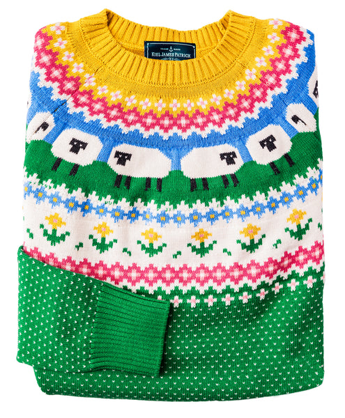 KJP Women's Sheep Fair Isle Crewneck Cotton Sweater – Kiel James