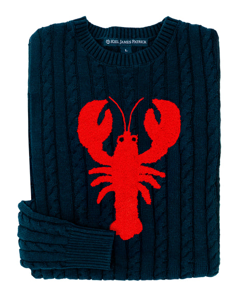 KJP Women's Lobster Cable Knit Crewneck Cotton Sweater in Navy – Kiel James  Patrick