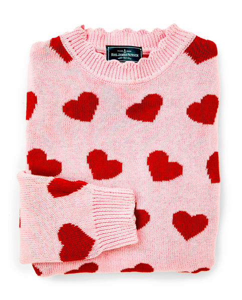 KJP Women's Valentine's Day Heart Scalloped Neck Sweater in