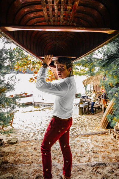 KJP Men's Rustic Stag Embroidered Corduroy Pant in Maroon – Kiel