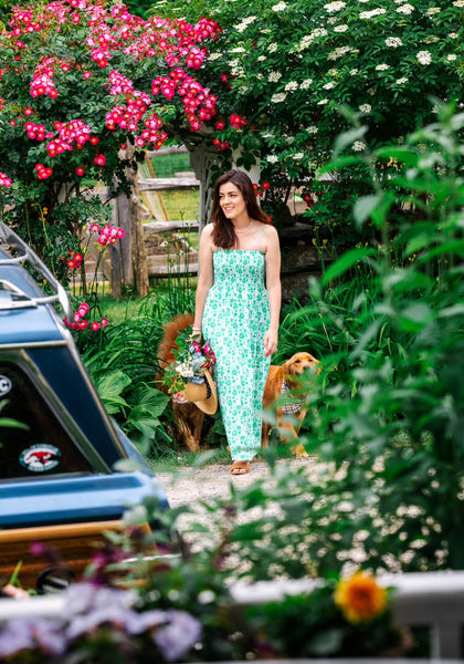 KJP Women's Verdant Garden Floaral Pattern Dress in Green and White Kiel James Patrick KJP Women's Verdant Garden Floaral Pattern Dress in Green and White Kiel James Patrick