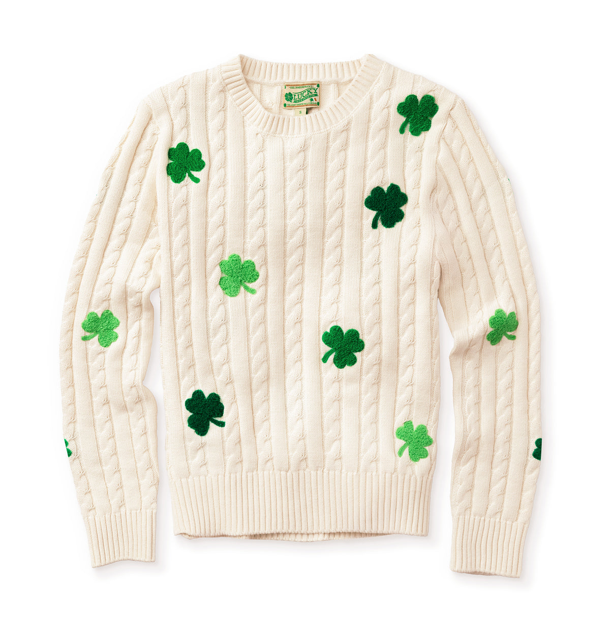 Shamrock Embroidered Cable Knit Sweater