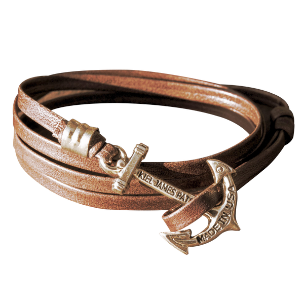 KJP Deckhand Leather Wrap Bracelet with Anchor Clasp in Cognac
