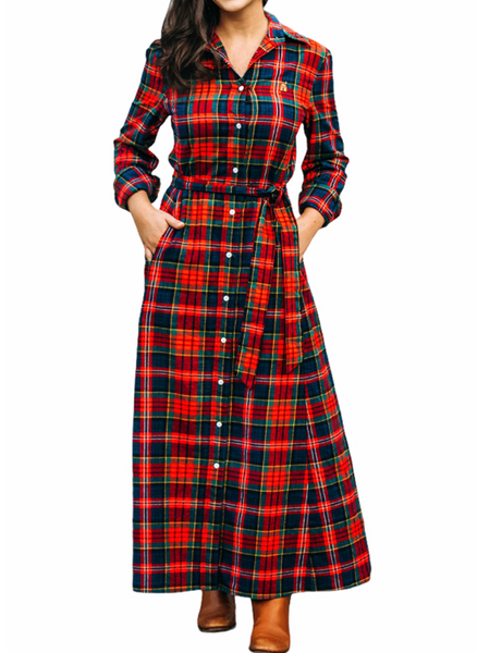 KJP Women's Maple Lake Trail Long Sleeve Flannel Belted Maxi Dress 6