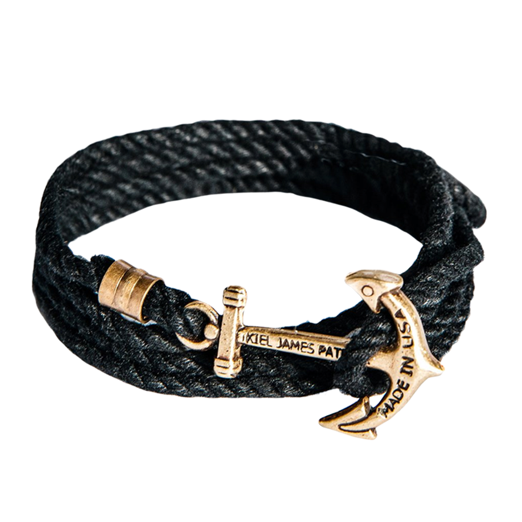 KJP Nautical Cord Wrap Bracelet with Gold Anchor Clasp in Black