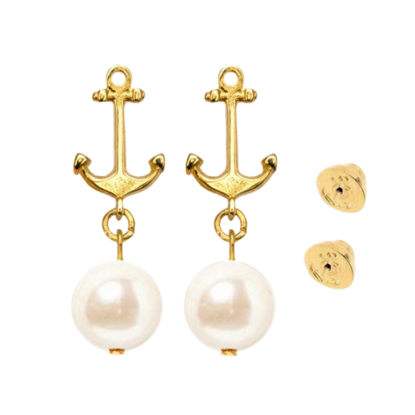 KJP Anchors Aweigh Gold Nautical Pearl Drop Earrings – Kiel James Patrick