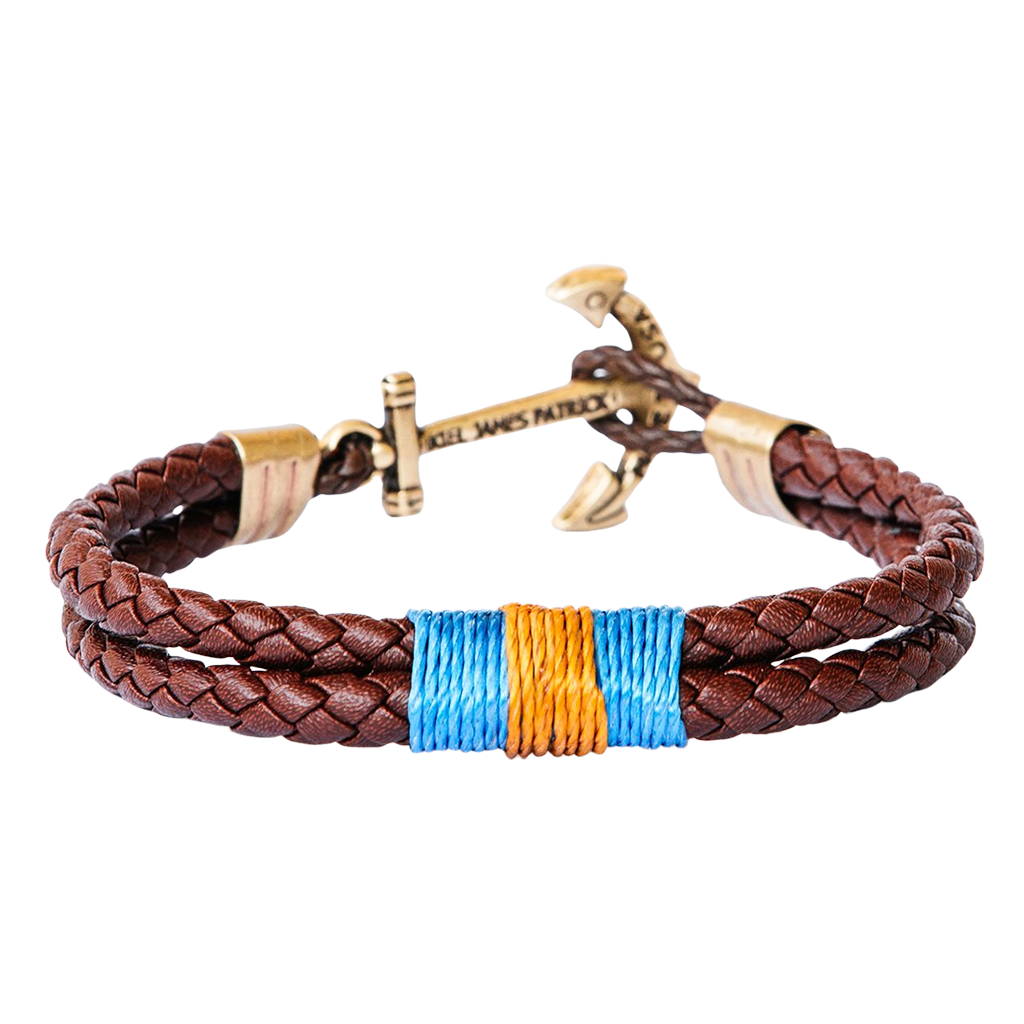 KJP Braided Leather Cord Bracelet w/ Anchor Clasp in Cognac Brown