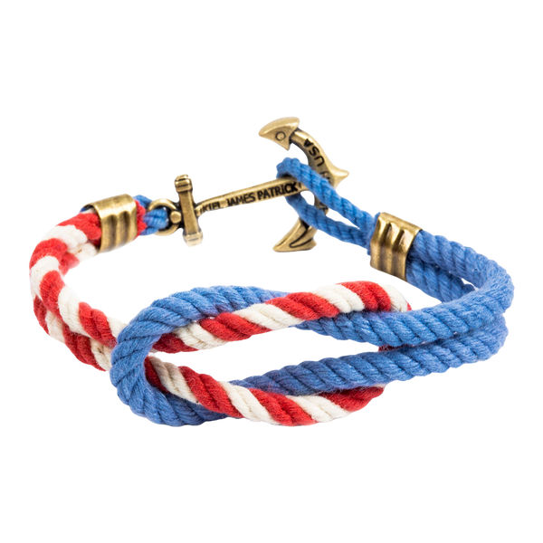KJP Sailor's Knot Bracelet with Anchor Clasp in Red, White, Sky