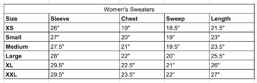 Size chart