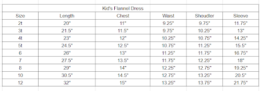 Size chart