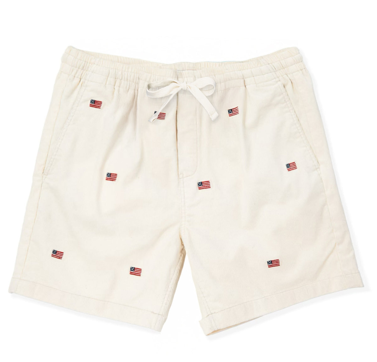 American Flag Corduroy Drawstring Shorts in Cream