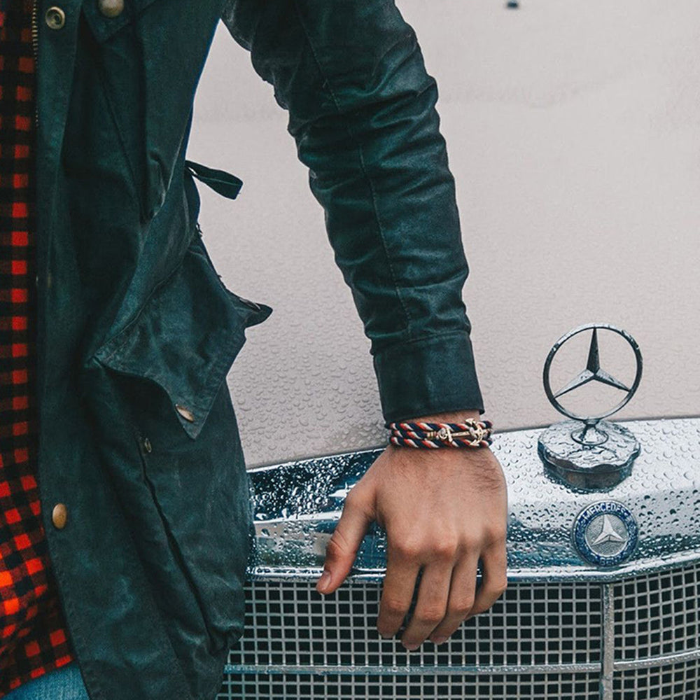 KJP Nautical Cord Wrap Bracelet with Anchor Clasp in Blue, White