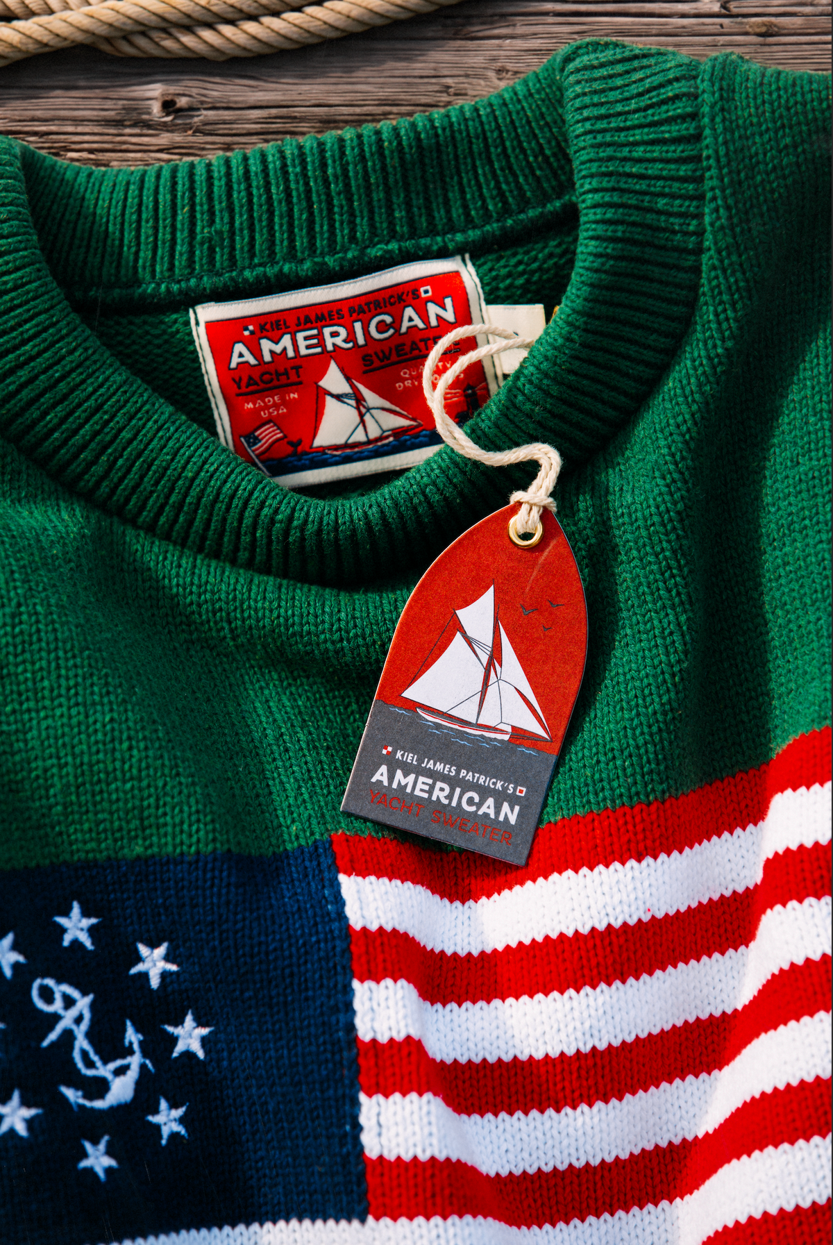 KJP American Yacht Flag Crewneck Intarsia Sweater in Green – Kiel