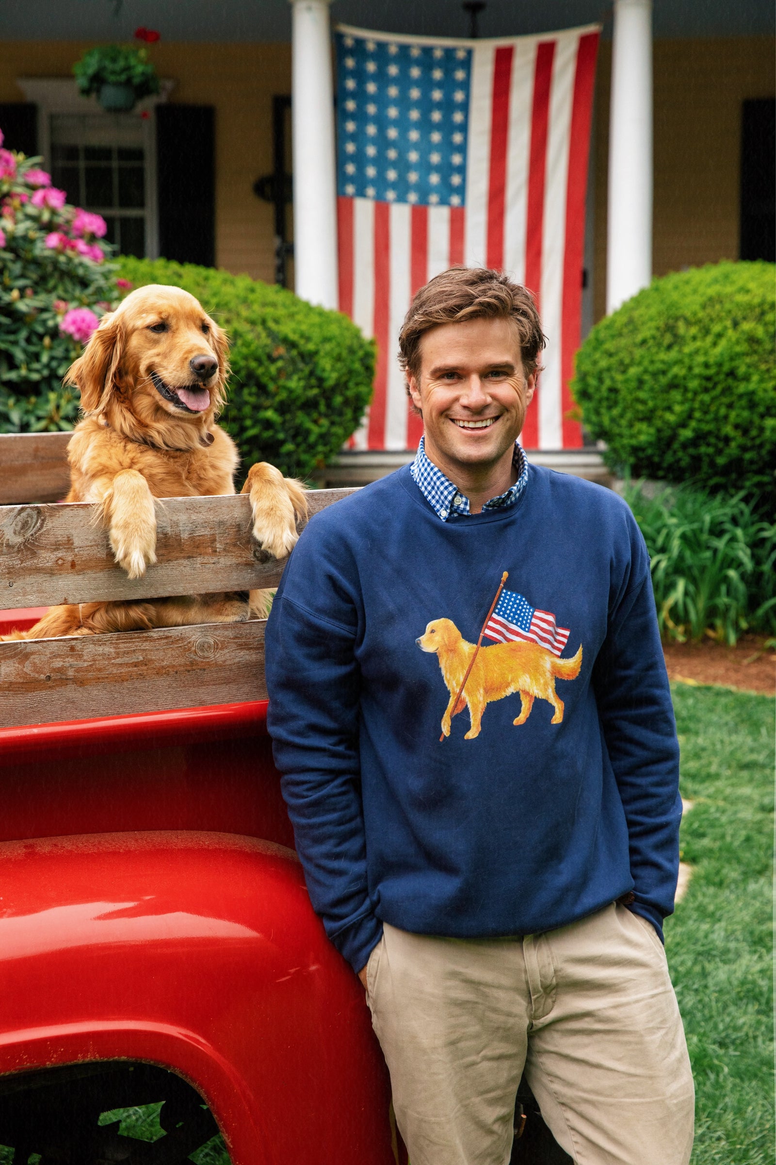 希少 50s USA製 Vintage Color Flocky Sweat KJP American Golden Retriever Crewneck Sweatshirt in Navy Blue