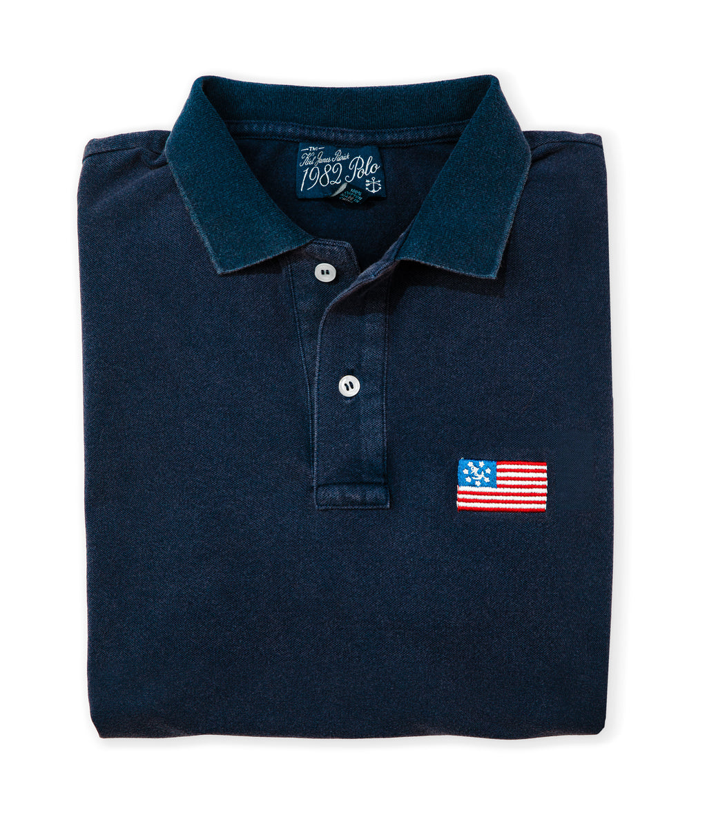 KJP Men's Embroidered American Yacht Flag Pique Polo Shirt in Navy