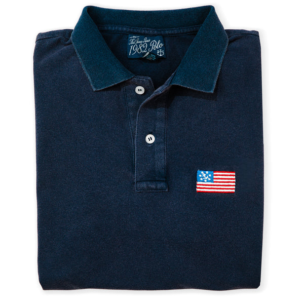 KJP Men's Embroidered American Yacht Flag Pique Polo Shirt in Navy