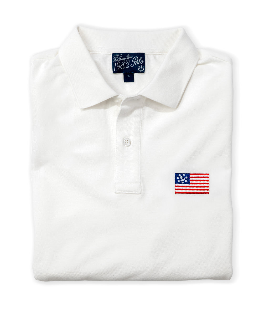 KJP Men's Embroidered American Yacht Flag Pique Polo Shirt in