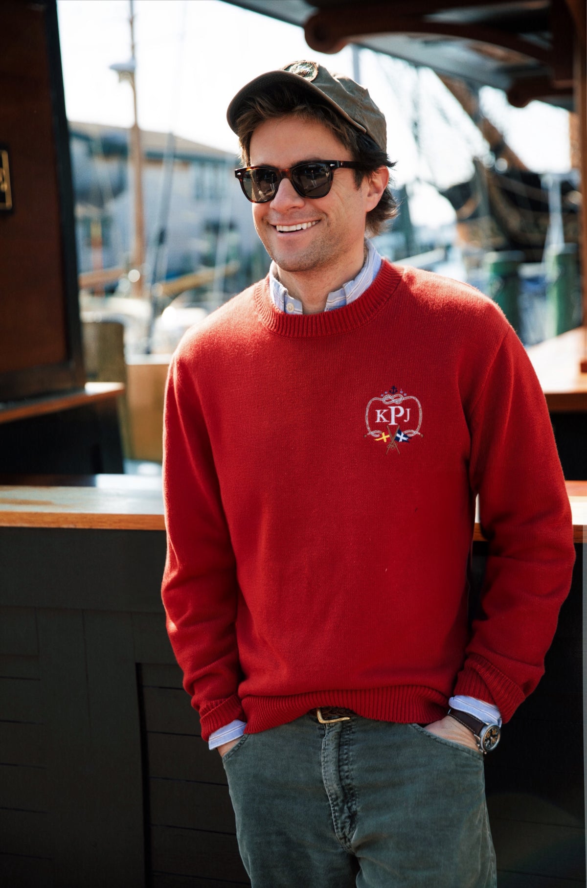 American Yacht Club Embroidered Monogram Sweater in Red - Men's