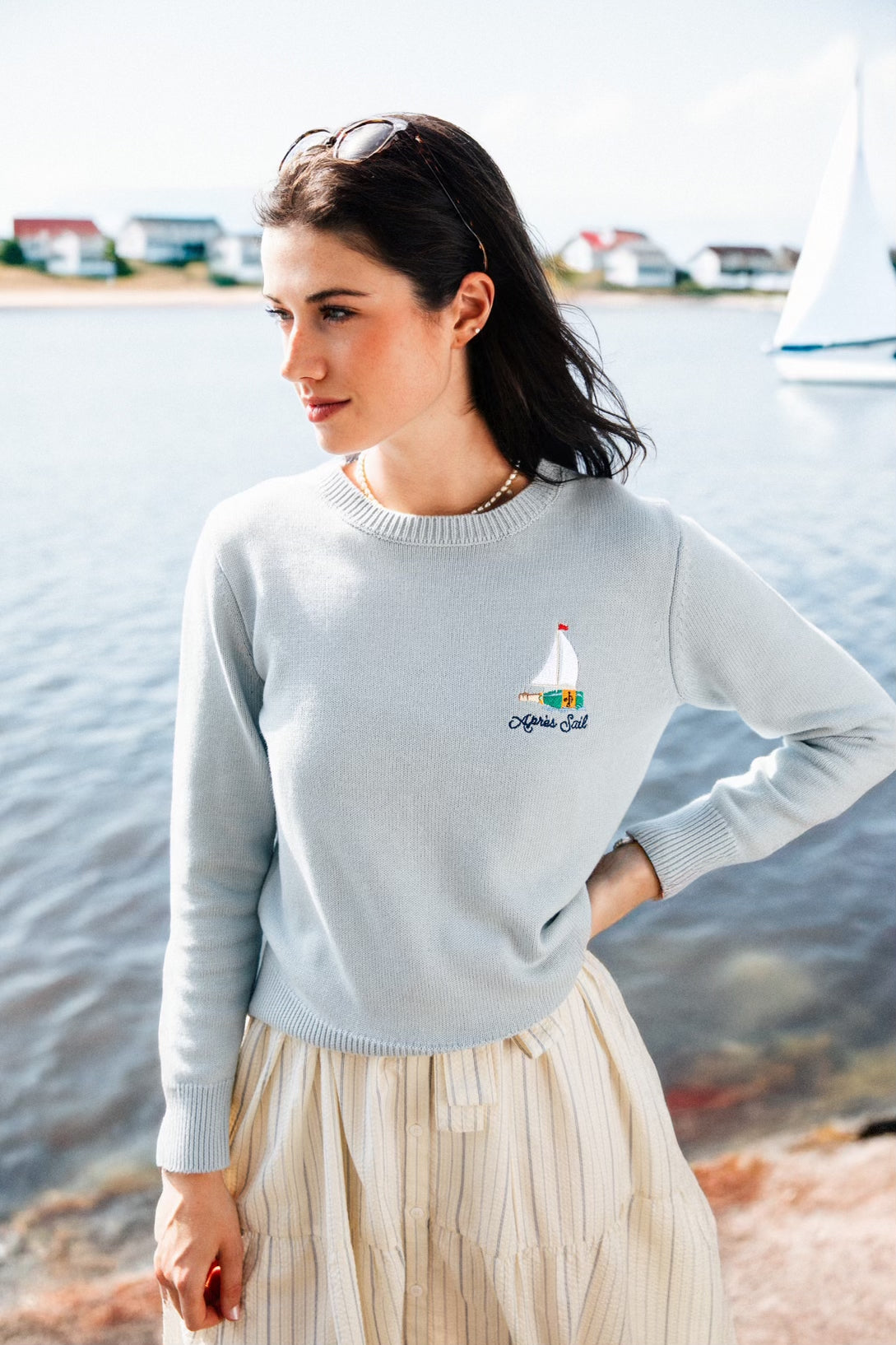 Après Sail Embroidered Sweater in Light Blue