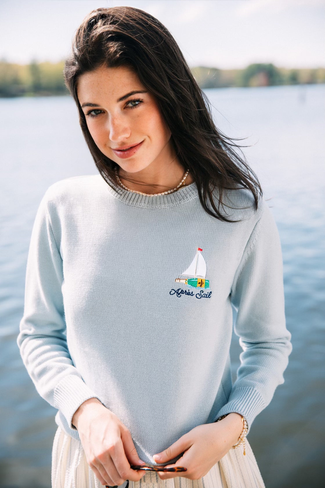 Après Sail Embroidered Sweater in Light Blue