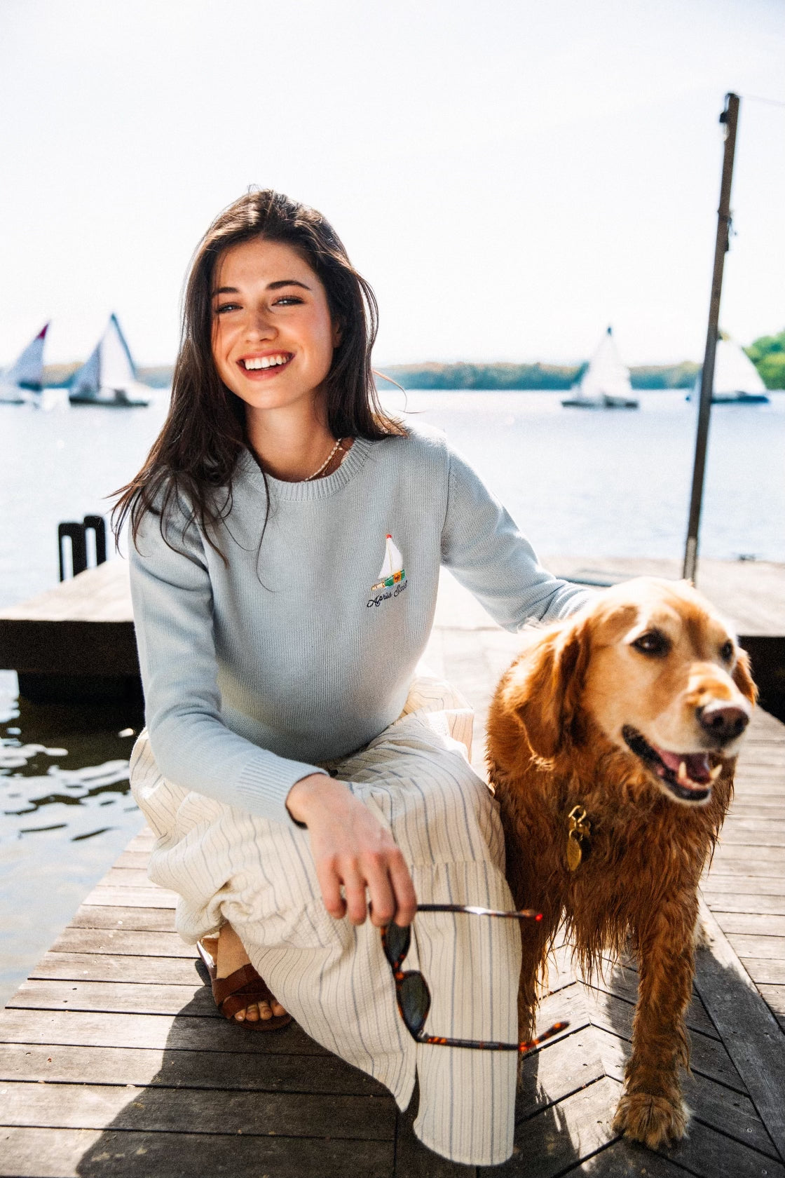 Après Sail Embroidered Sweater in Light Blue