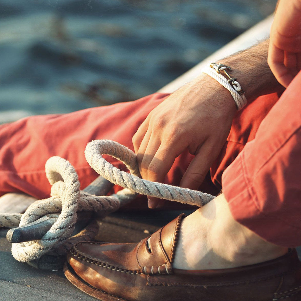 KJP Nautical Cord Wrap Bracelet with Anchor Clasp in White