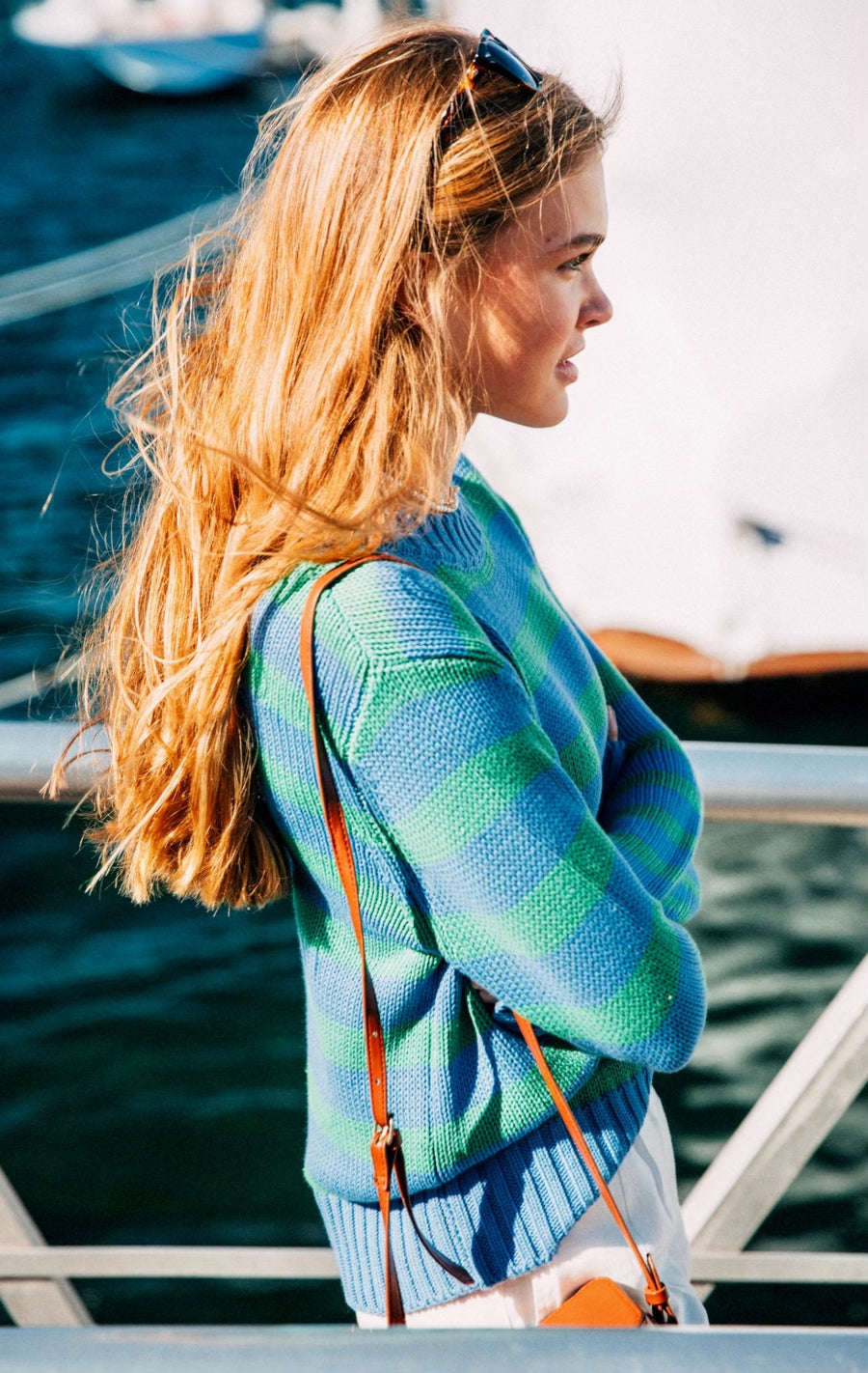 KJP Women's Bellport Oversized Cropped Sweater in Blue and Green