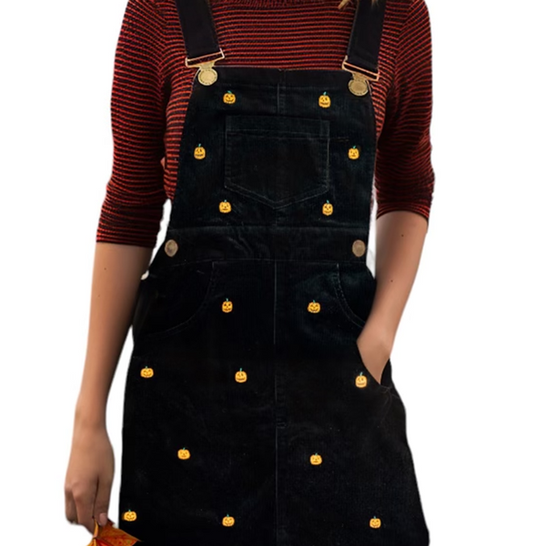 KJP Women's Jack-o'-Lantern Embroidered Corduroy Jumper Dress in Black – Kiel James Patrick