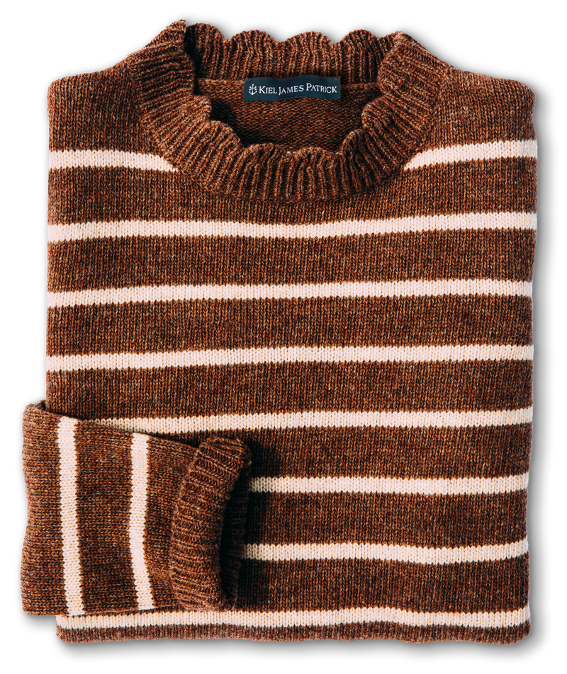 Mocha Stripe Scalloped Sweater