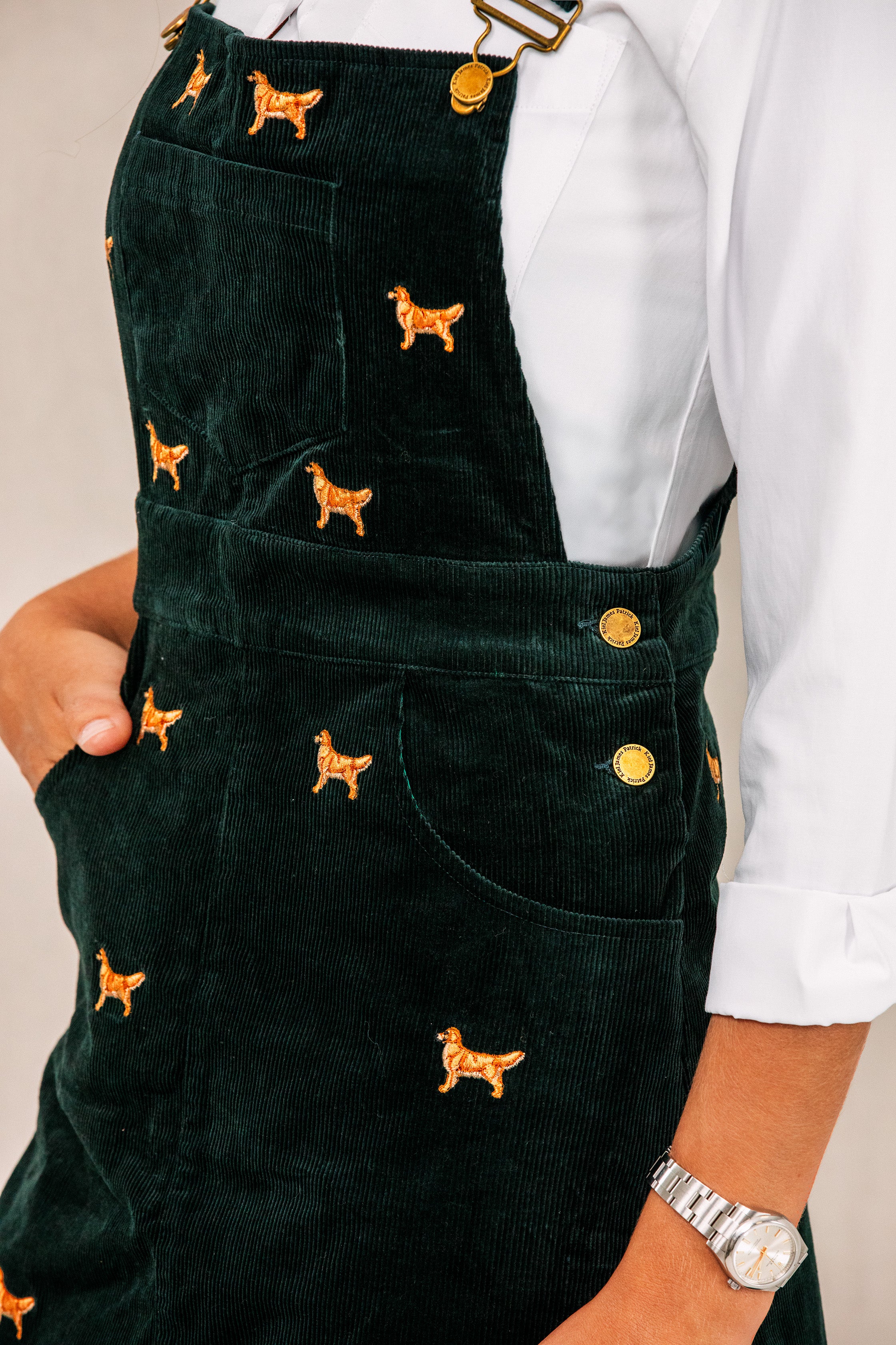 American Retriever Corduroy Jumper Dress in Green