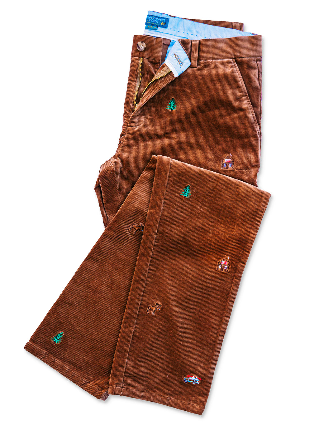 KJP Men's Cozy Cabin Weekend Embroidered Corduroy Pant in Brown