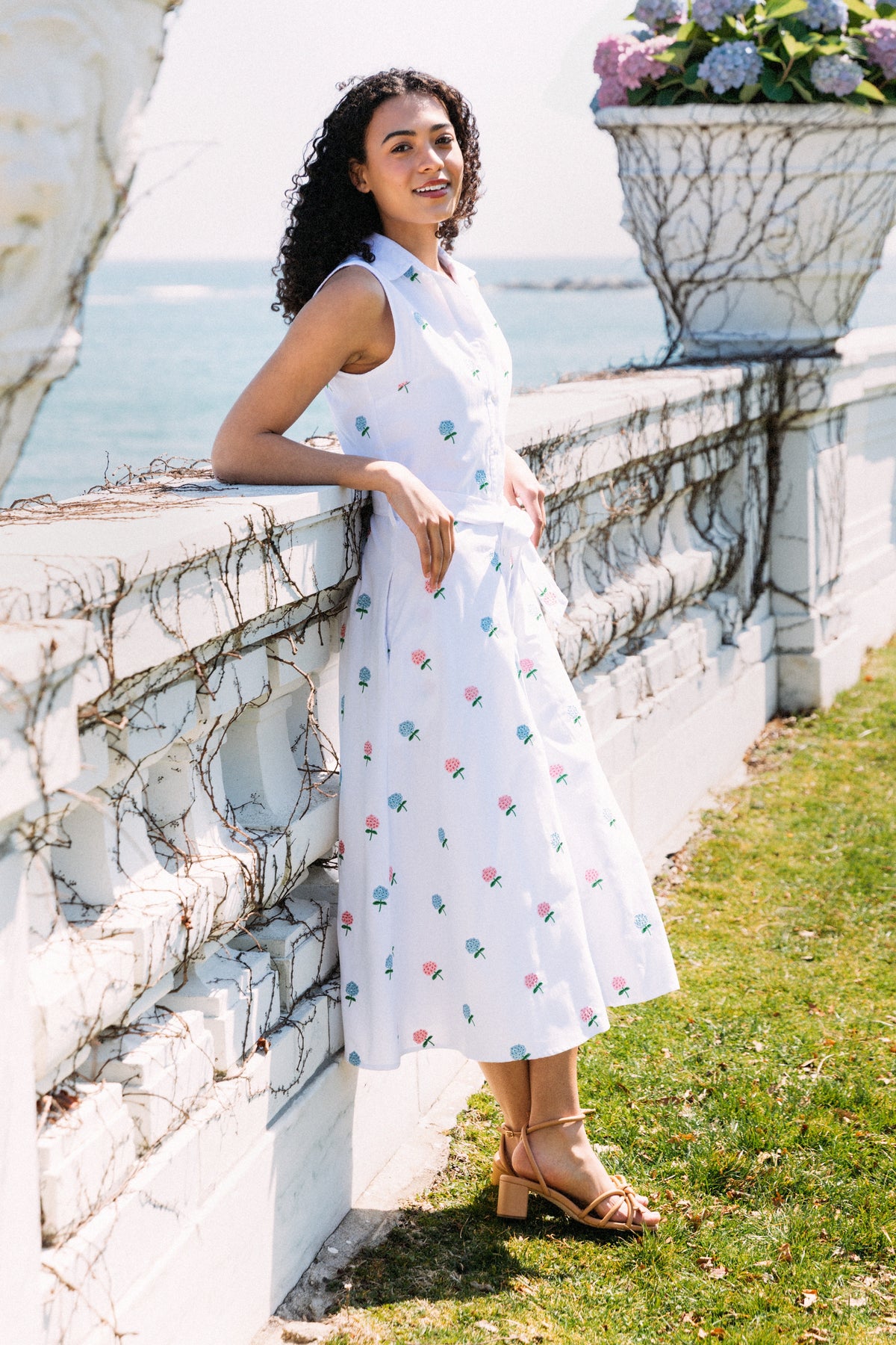 Cape Hydrangea Embroidered Maxi Shirtdress