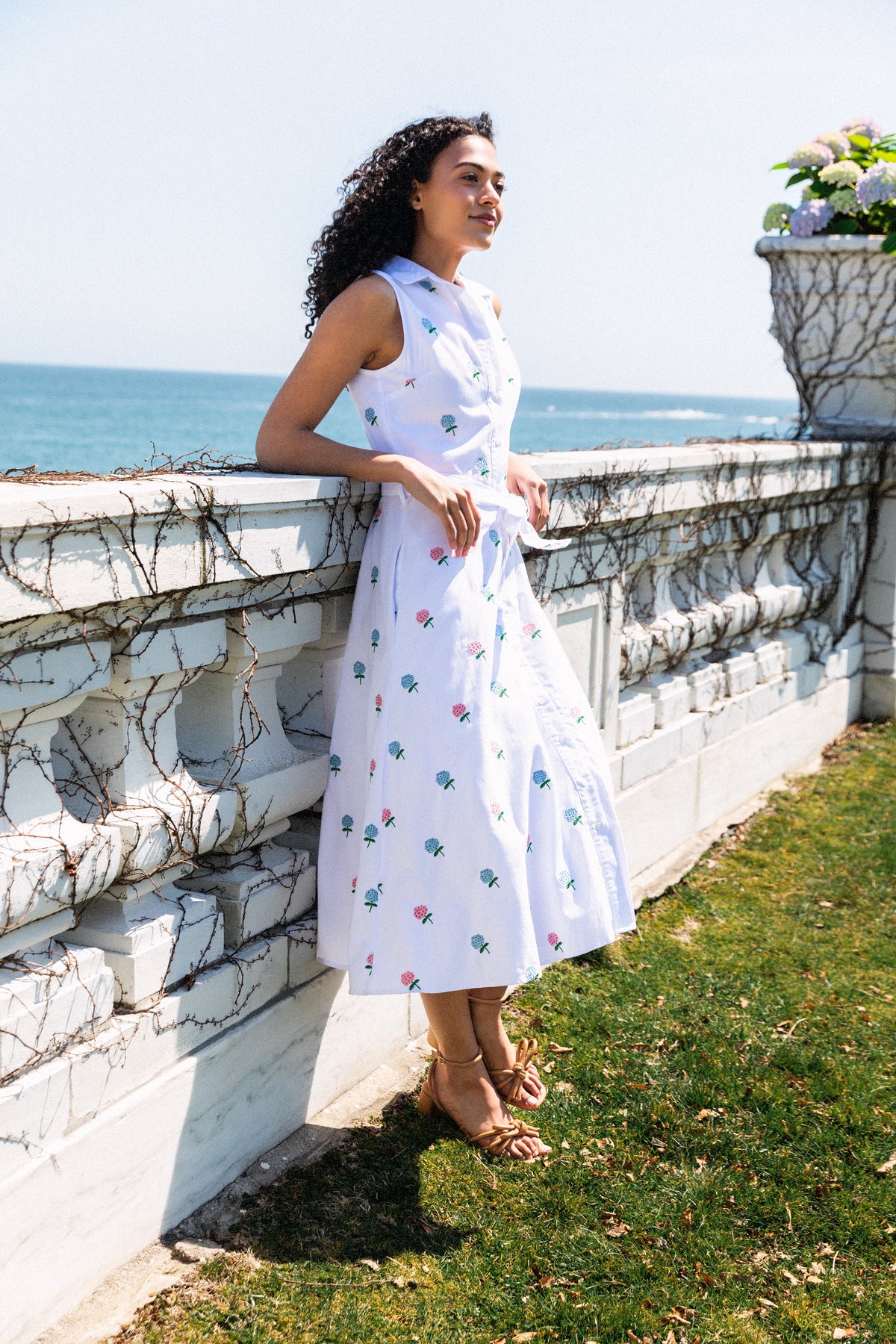 Cape Hydrangea Embroidered Maxi Shirtdress