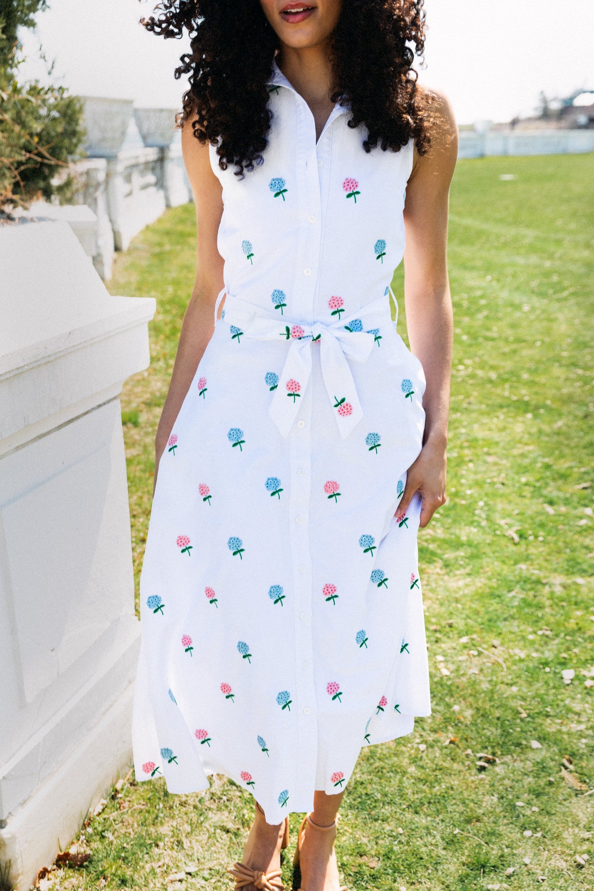 Cape Hydrangea Embroidered Maxi Shirtdress