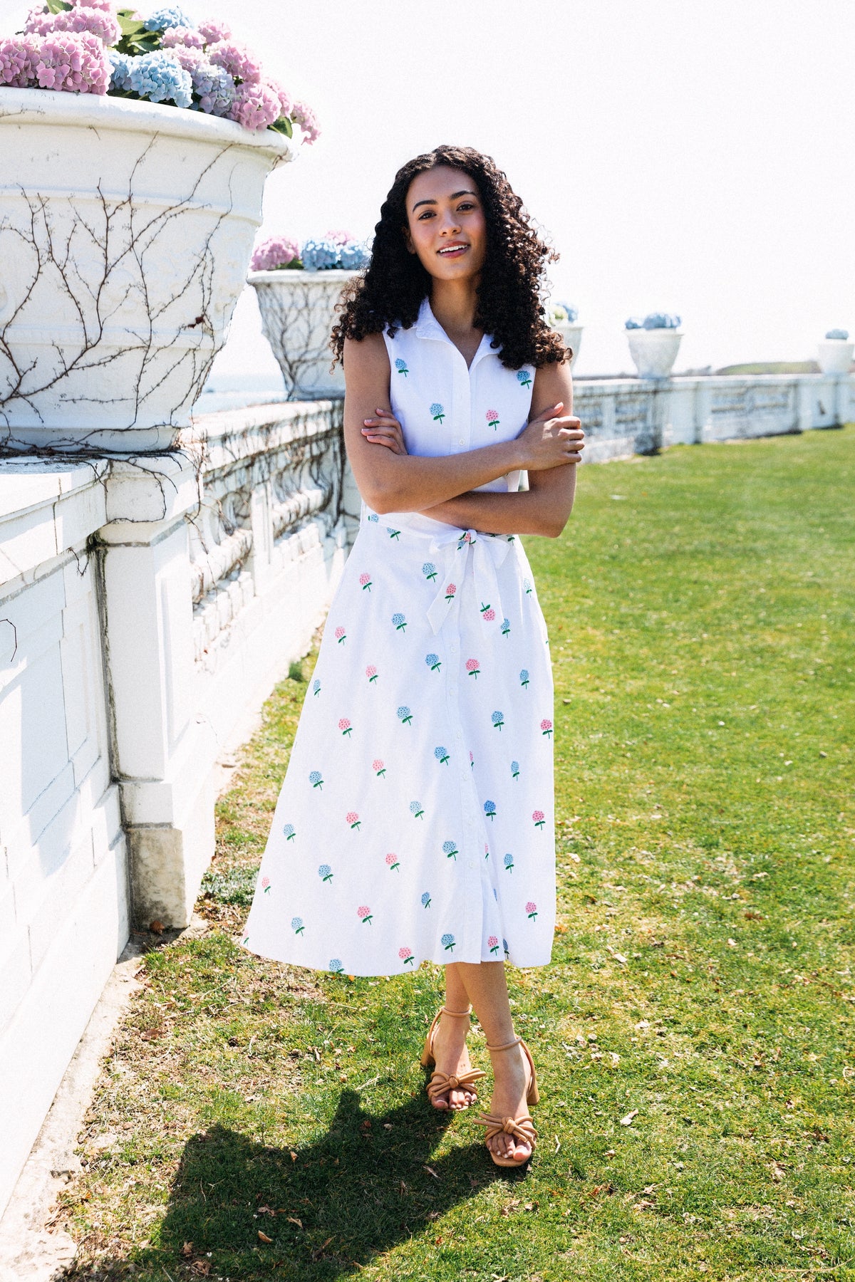 Cape Hydrangea Embroidered Maxi Shirtdress