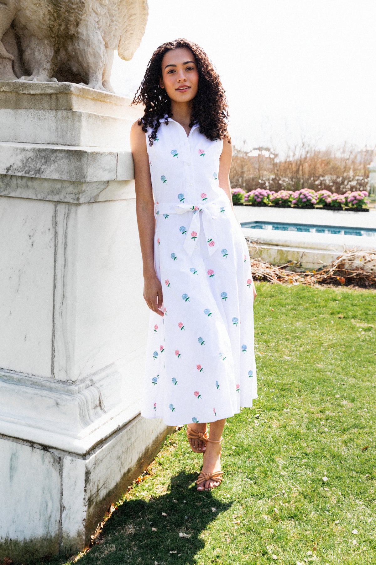 Cape Hydrangea Embroidered Maxi Shirtdress