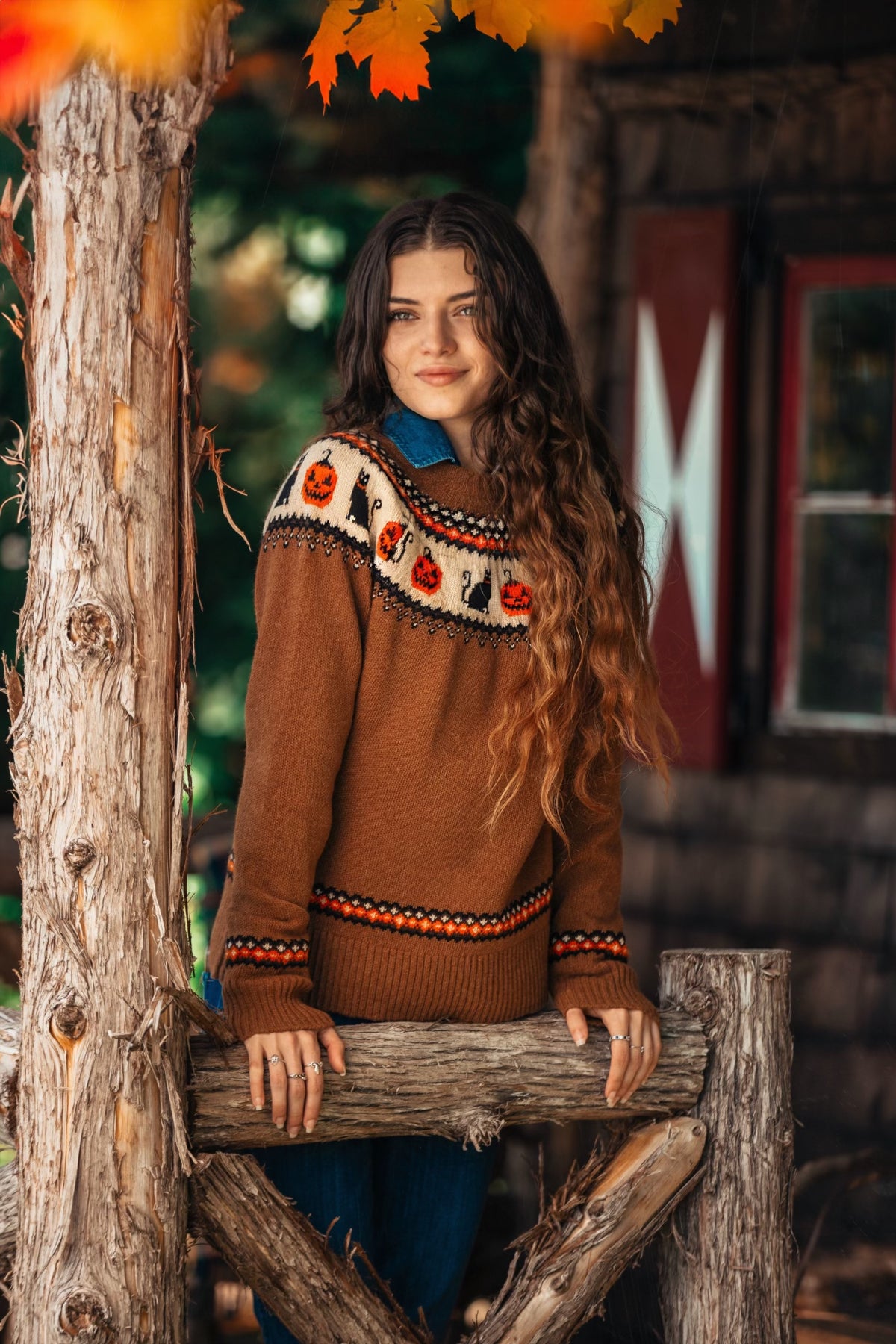 KJP Women's Cat-O-Lantern Fair Isle Crewneck Halloween Sweater